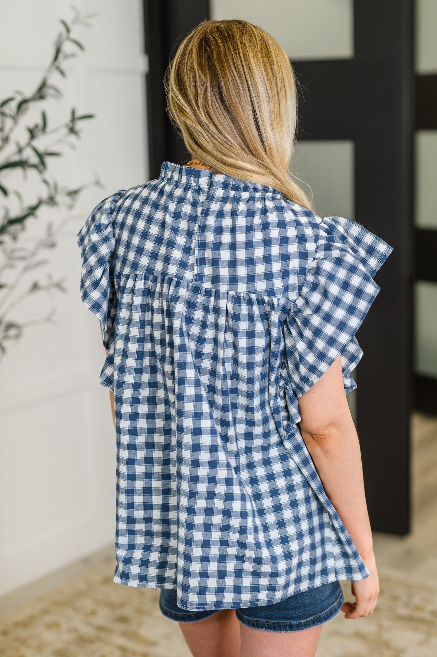 Garden at Goldenhour Flutter Sleeve Blouse in  Blue